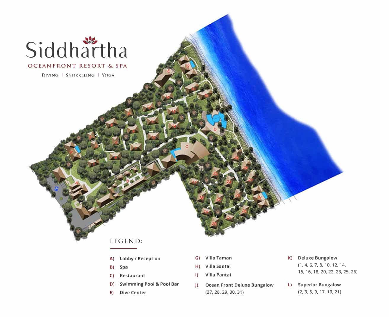 Siddhartha Oceanfront Resort & Spa Bali Indonesia Resort Map